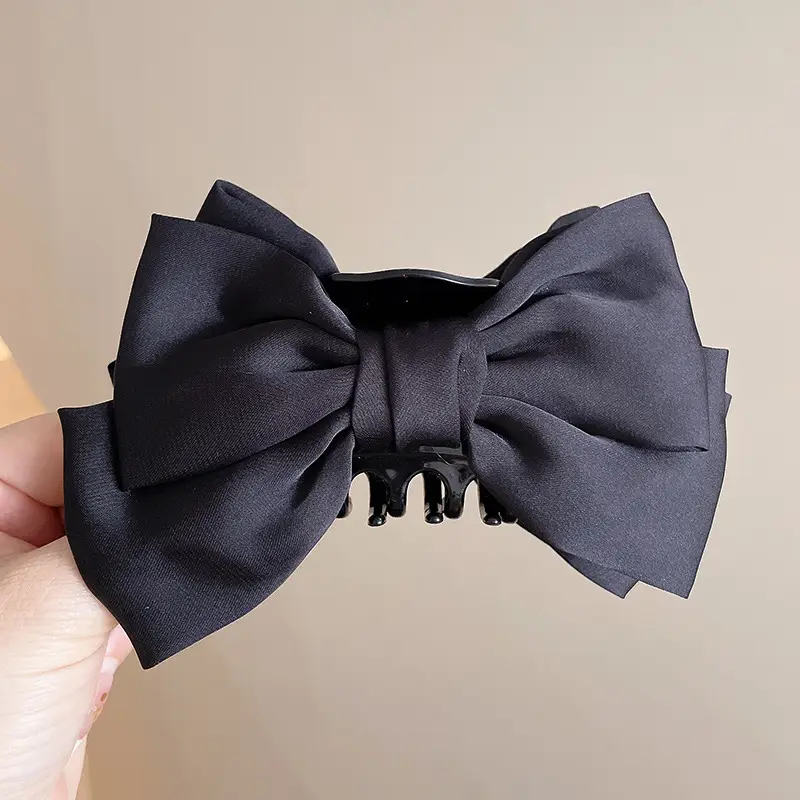 Black Double-Sided Bow Hair Clip for Girls - Image 3