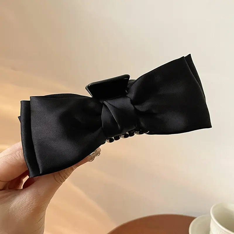 Black Double-Sided Bow Hair Clip for Girls - Image 4