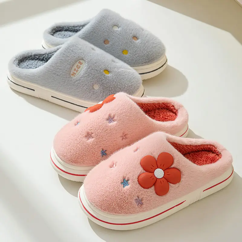 Online popular cotton slippers couple home indoor non-slip winter thickened warm woolen slippers wholesale one-piece delivery - Image 5