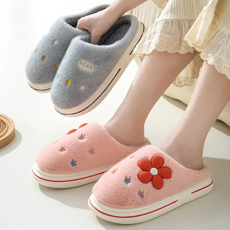 Online popular cotton slippers couple home indoor non-slip winter thickened warm woolen slippers wholesale one-piece delivery - Image 7