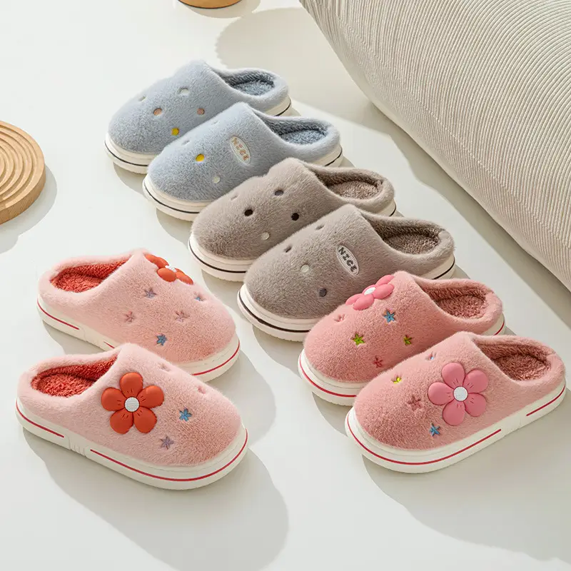 Online popular cotton slippers couple home indoor non-slip winter thickened warm woolen slippers wholesale one-piece delivery - Image 8