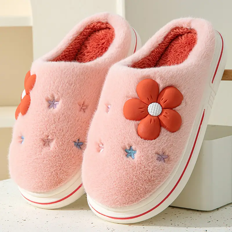 Online popular cotton slippers couple home indoor non-slip winter thickened warm woolen slippers wholesale one-piece delivery - Image 2