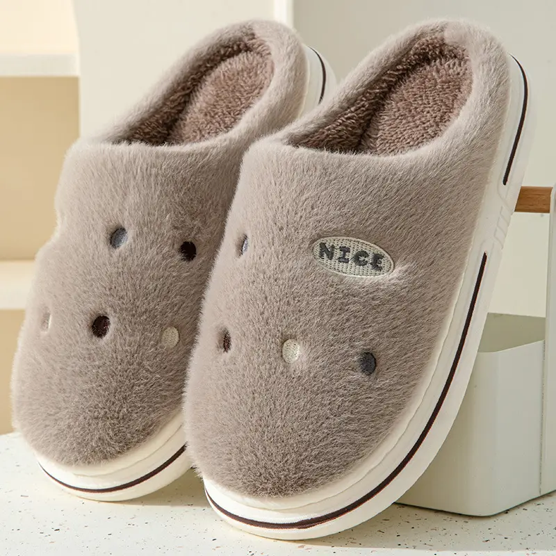 Online popular cotton slippers couple home indoor non-slip winter thickened warm woolen slippers wholesale one-piece delivery - Image 4