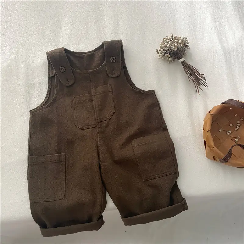 Boys Strap Pants Brown Spring Autumn Casual Kids - Image 6