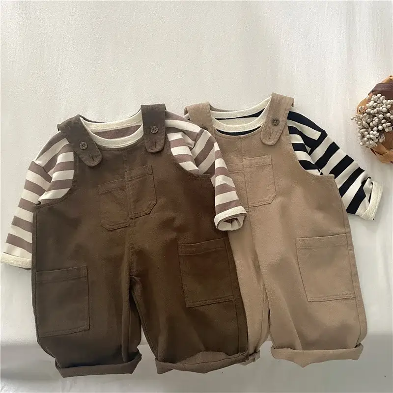 Boys Strap Pants Brown Spring Autumn Casual Kids — feature 12