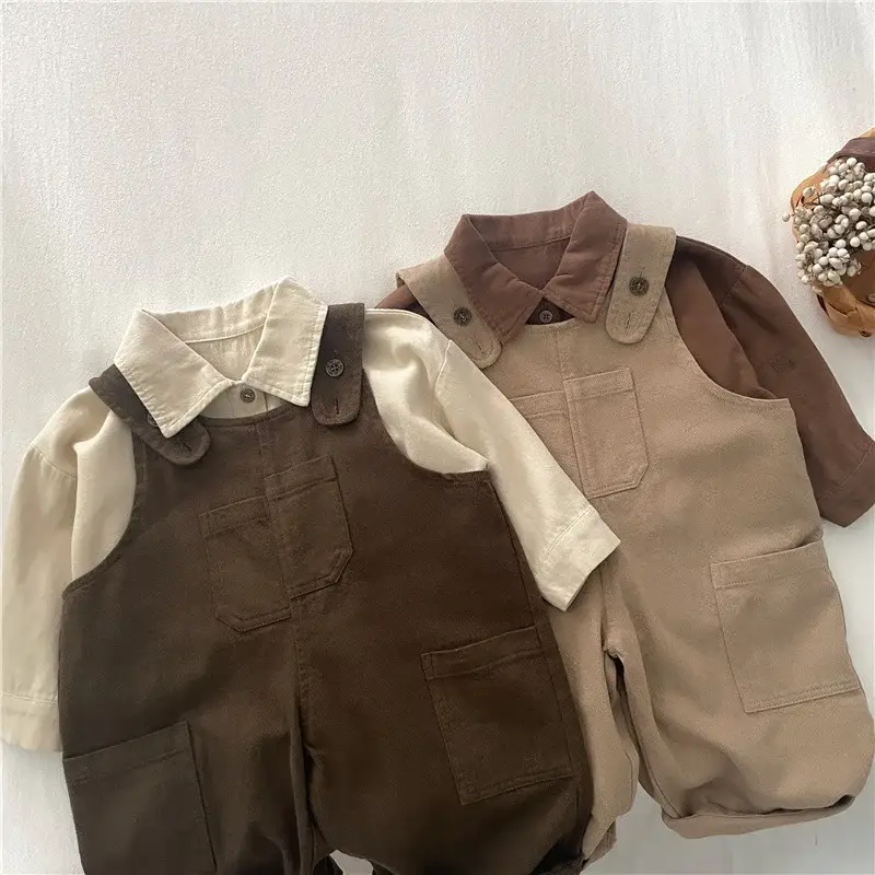 Boys Strap Pants Brown Spring Autumn Casual Kids — feature 14