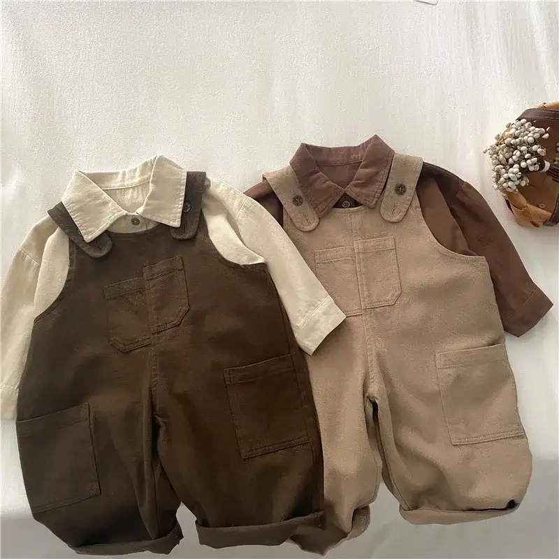 Boys Strap Pants Brown Spring Autumn Casual Kids — feature 15