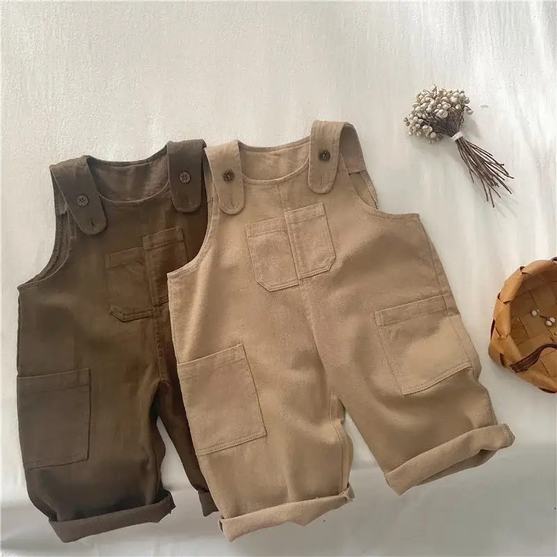 Boys Strap Pants Brown Spring Autumn Casual Kids — feature 5
