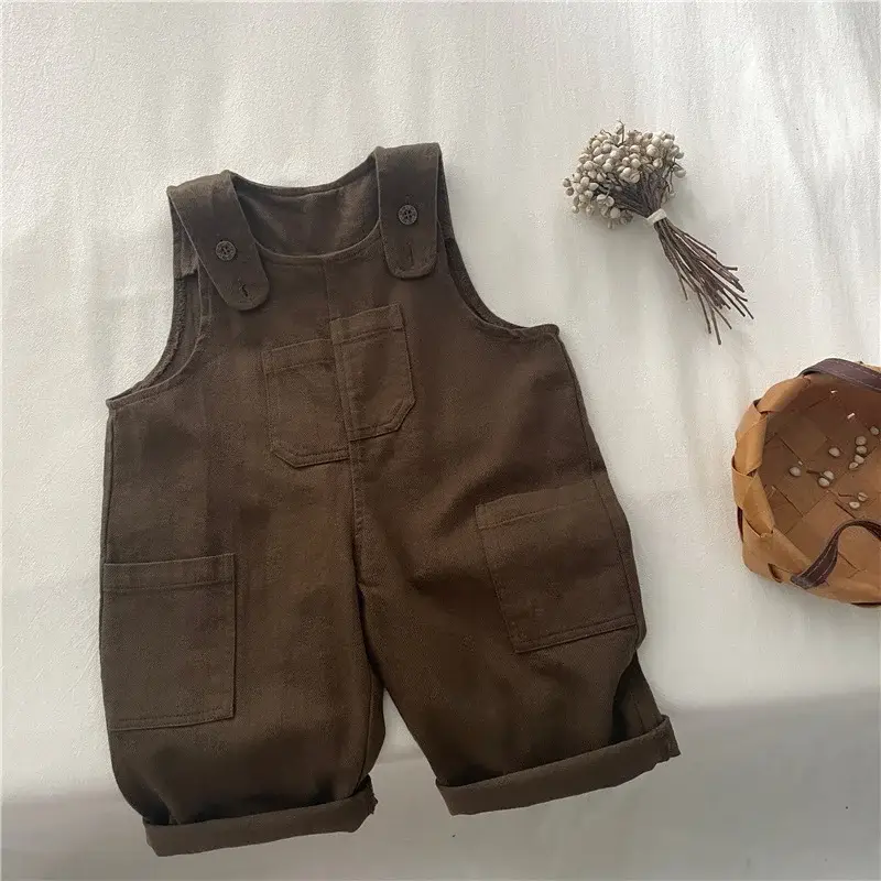 Boys Strap Pants Brown Spring Autumn Casual Kids — feature 7