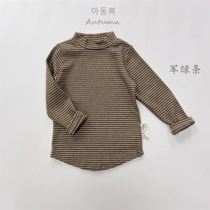2026 Spring Boys Striped Long Sleeve T-Shirt High Neck Korean Style - Image 4