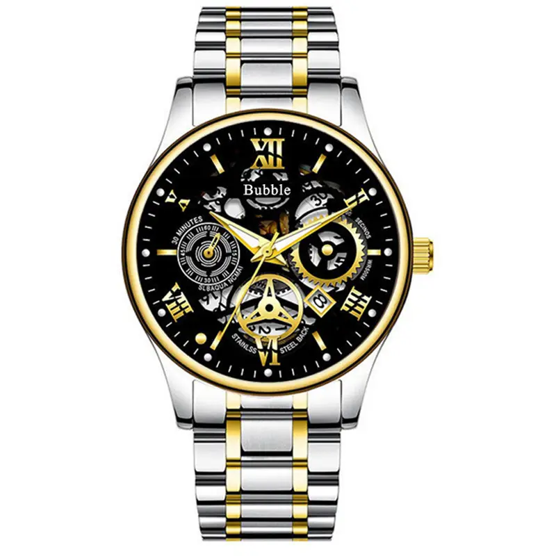 Bubble Brand Trendy High-end Light Luxury All-match Automatic Quartz Luminous Waterproof Roman Hollow Men's Watch