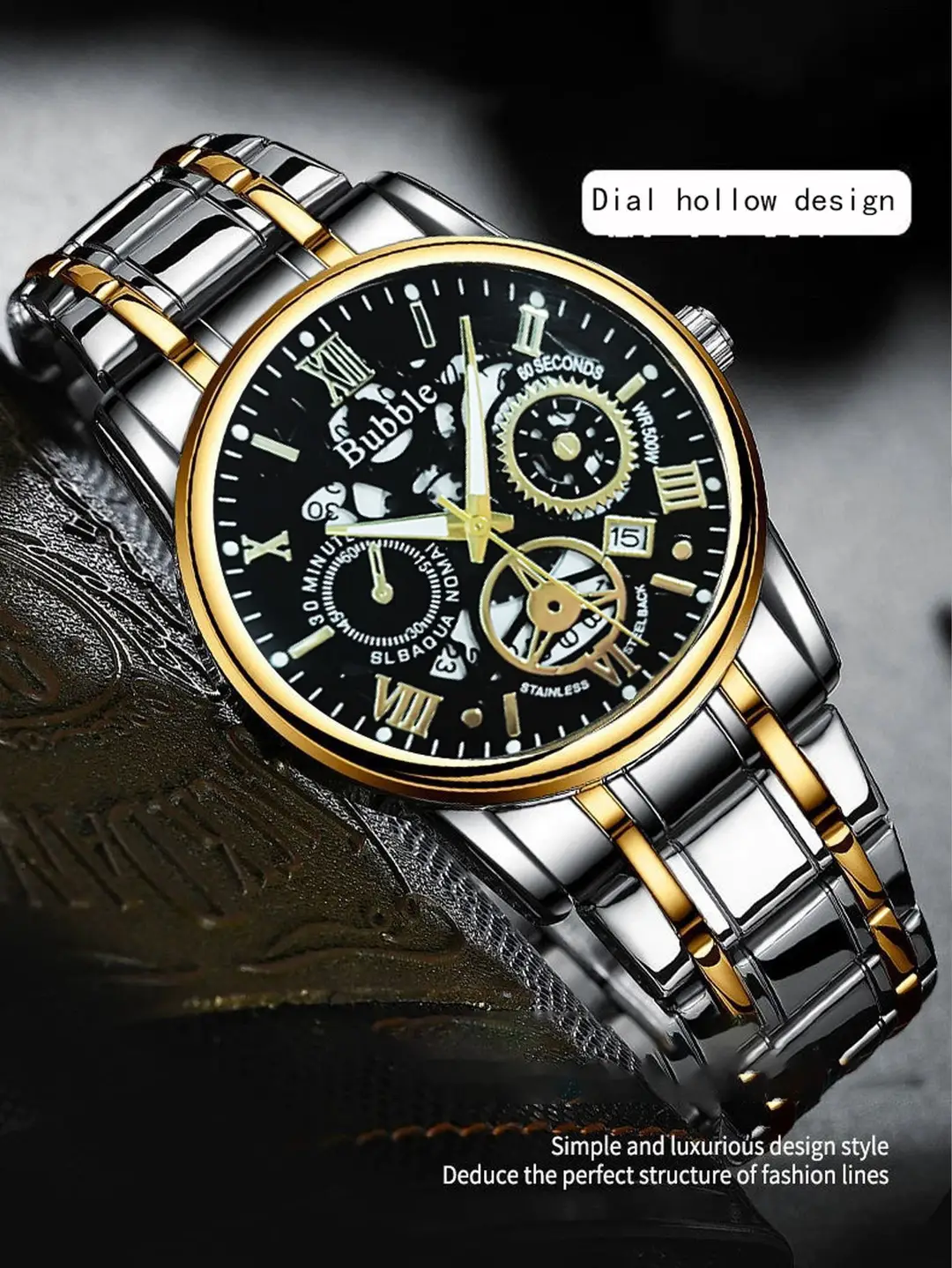 Bubble Brand Trendy High-end Light Luxury All-match Automatic Quartz Luminous Waterproof Roman Hollow Men's Watch — feature 10