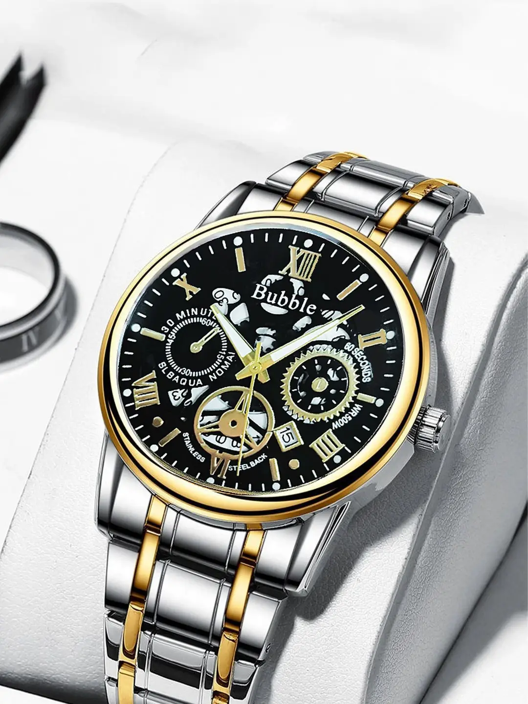 Bubble Brand Trendy High-end Light Luxury All-match Automatic Quartz Luminous Waterproof Roman Hollow Men's Watch — feature 12