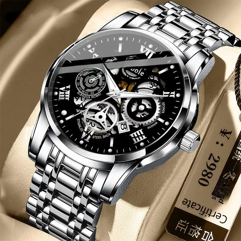 Bubble Brand Trendy High-end Light Luxury All-match Automatic Quartz Luminous Waterproof Roman Hollow Men's Watch