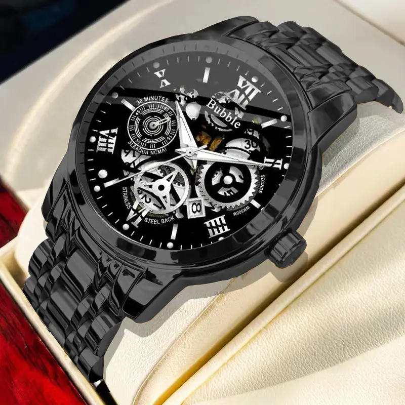 Bubble Brand Trendy High-end Light Luxury All-match Automatic Quartz Luminous Waterproof Roman Hollow Men's Watch