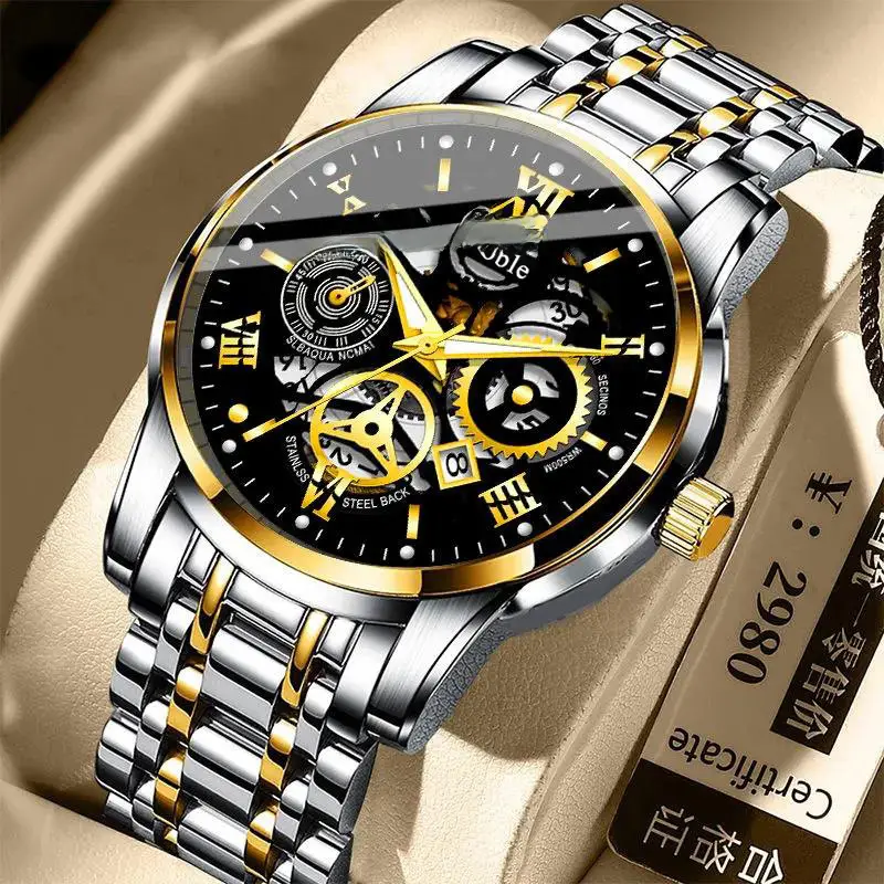Bubble Brand Trendy High-end Light Luxury All-match Automatic Quartz Luminous Waterproof Roman Hollow Men's Watch