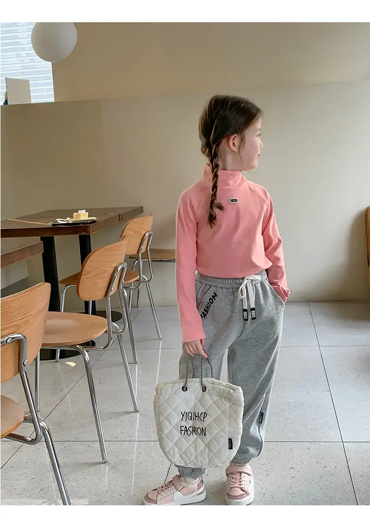Girls Grey Sweatpants with Letter Print & Elastic Belt — feature 10