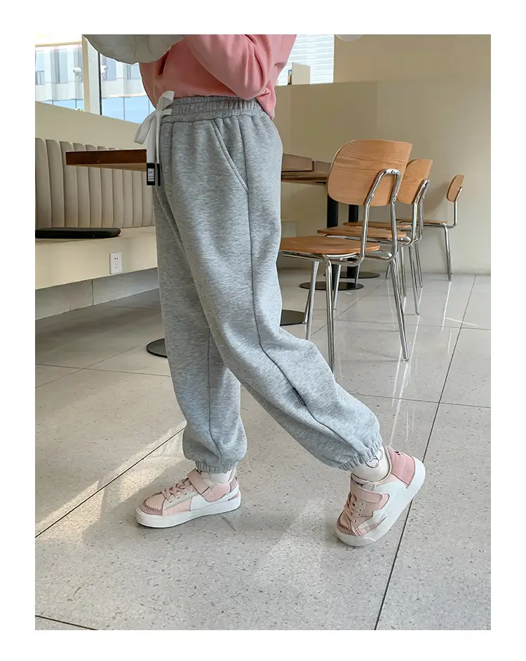 Girls Grey Sweatpants with Letter Print & Elastic Belt — feature 15
