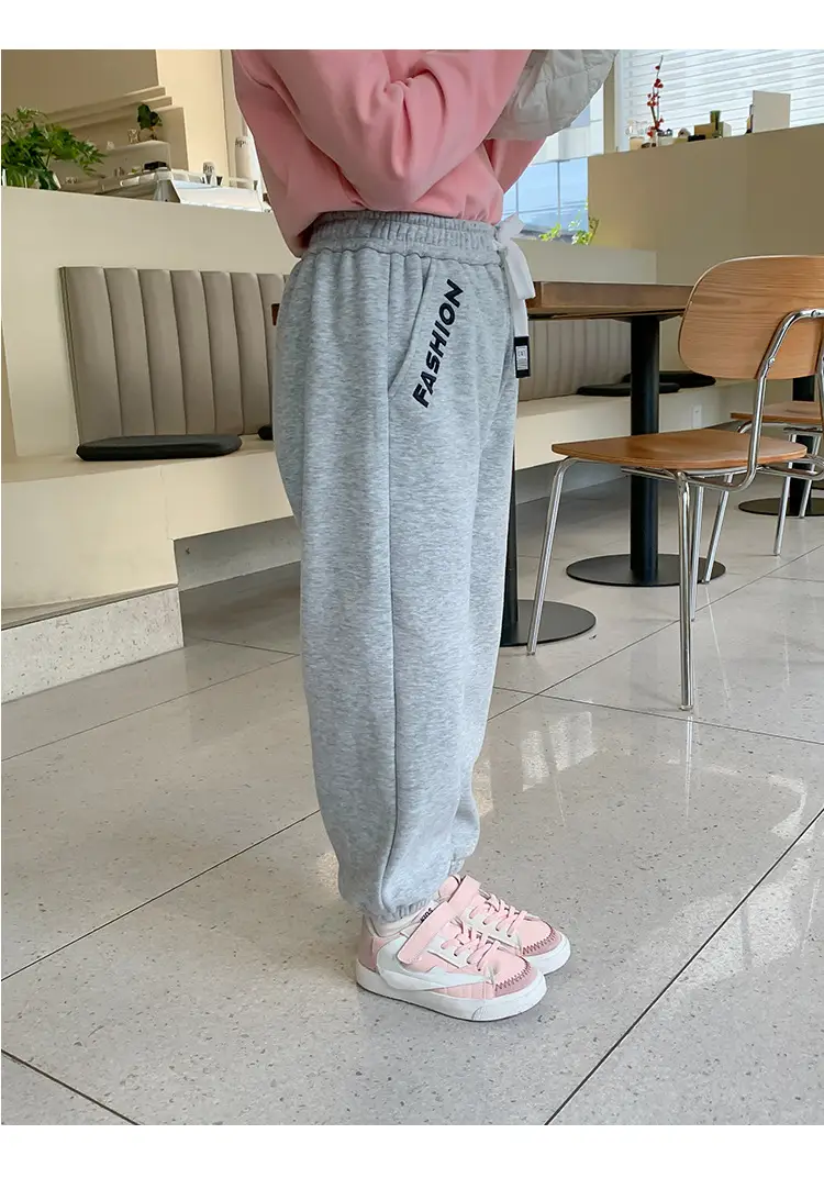 Girls Grey Sweatpants with Letter Print & Elastic Belt — feature 17