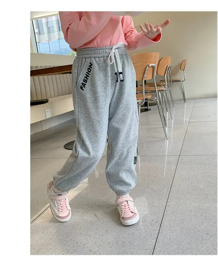 Girls Grey Sweatpants with Letter Print & Elastic Belt — feature 19