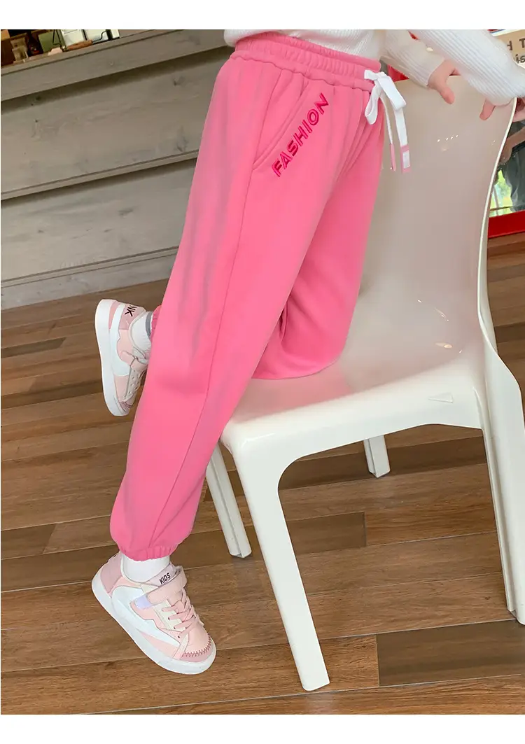Girls Grey Sweatpants with Letter Print & Elastic Belt — feature 21