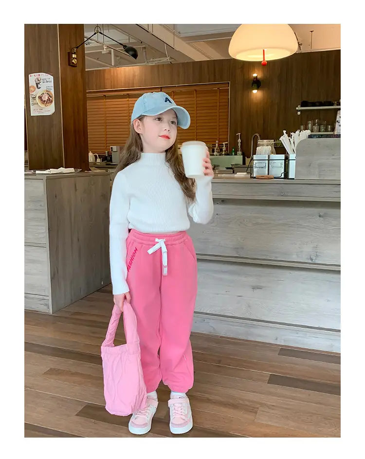 Girls Grey Sweatpants with Letter Print & Elastic Belt — feature 22