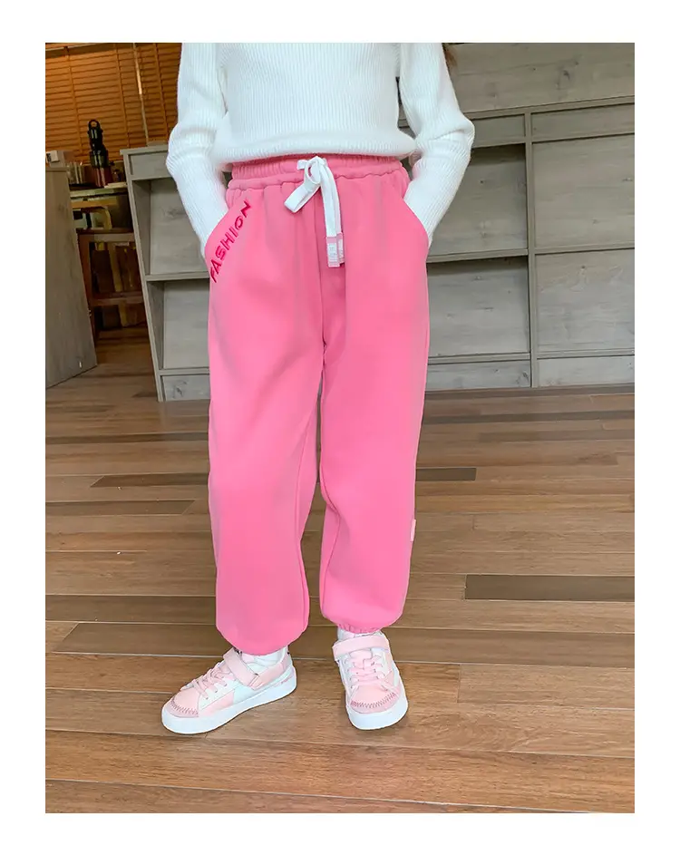 Girls Grey Sweatpants with Letter Print & Elastic Belt — feature 23