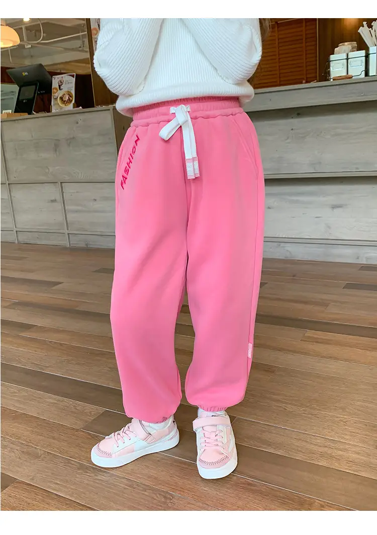 Girls Grey Sweatpants with Letter Print & Elastic Belt — feature 27