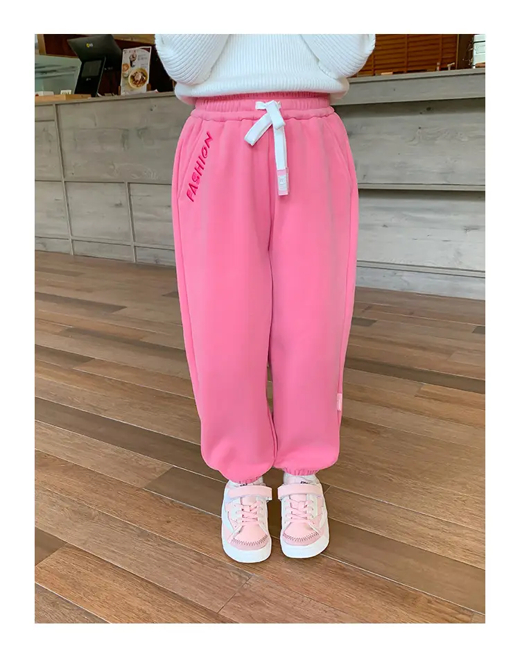 Girls Grey Sweatpants with Letter Print & Elastic Belt — feature 29