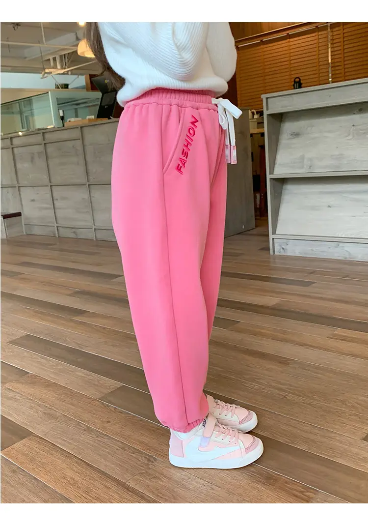 Girls Grey Sweatpants with Letter Print & Elastic Belt — feature 31