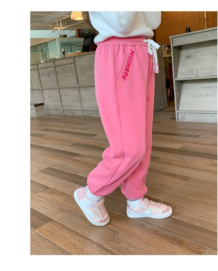 Girls Grey Sweatpants with Letter Print & Elastic Belt — feature 33