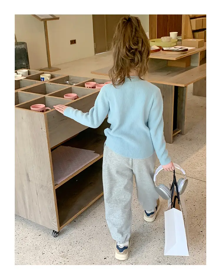 Girls Grey Sweatpants with Letter Print & Elastic Belt — feature 57