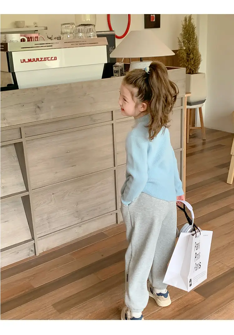 Girls Grey Sweatpants with Letter Print & Elastic Belt — feature 59