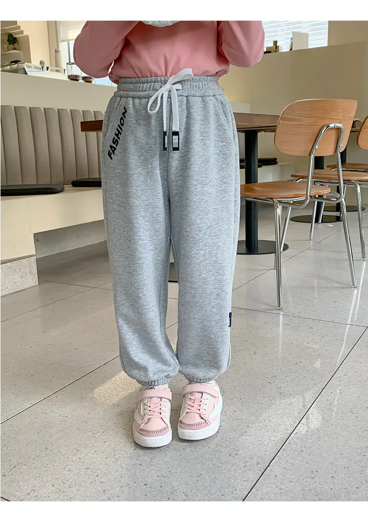 Girls Grey Sweatpants with Letter Print & Elastic Belt — feature 6