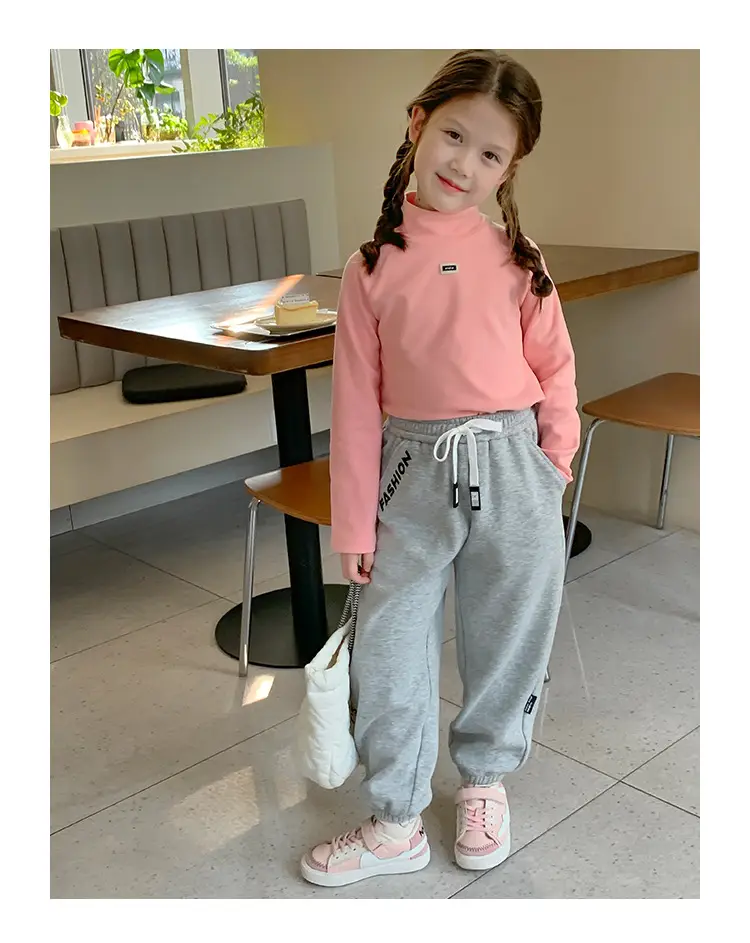 Girls Grey Sweatpants with Letter Print & Elastic Belt — feature 7