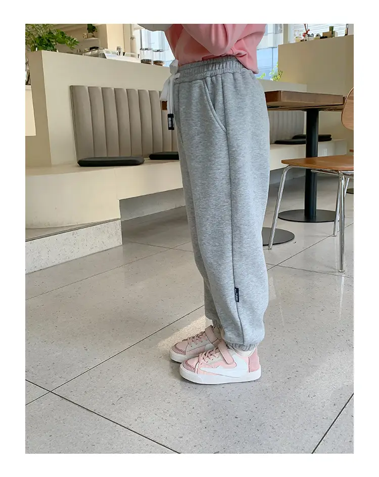 Girls Grey Sweatpants with Letter Print & Elastic Belt — feature 9