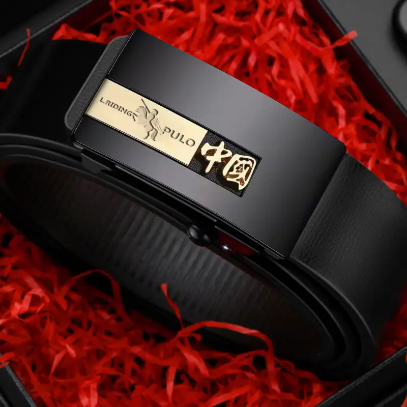 Men's Black PU Leather Belt with Brand Logo