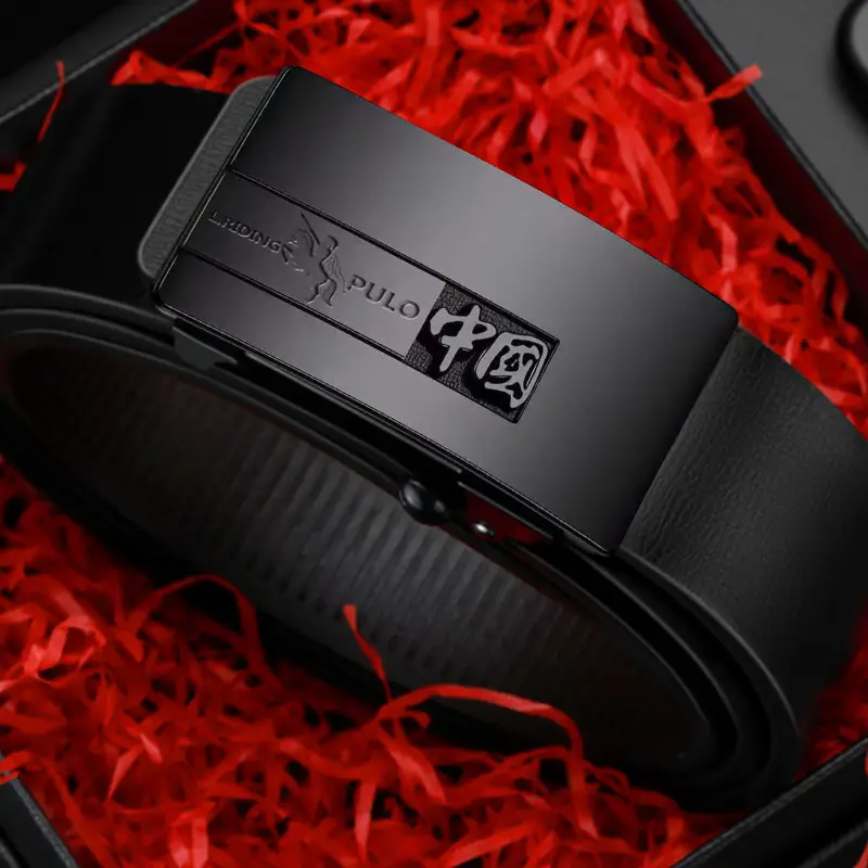 Men's Black PU Leather Belt with Brand Logo - Image 2