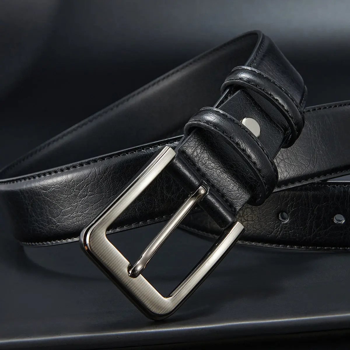 Men's Brown Leather Belt with Silver Buckle - Image 7