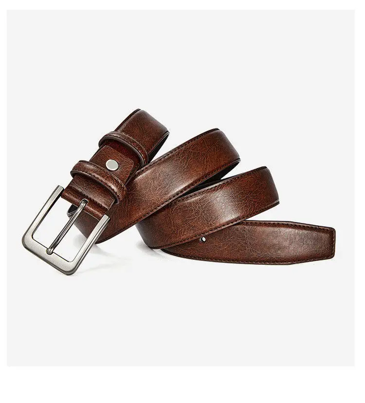 Men's Brown Leather Belt with Silver Buckle — feature 10