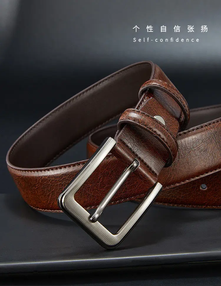 Men's Brown Leather Belt with Silver Buckle — feature 2