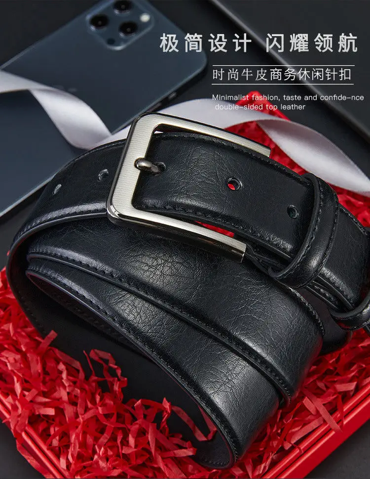 Men's Brown Leather Belt with Silver Buckle — feature 3