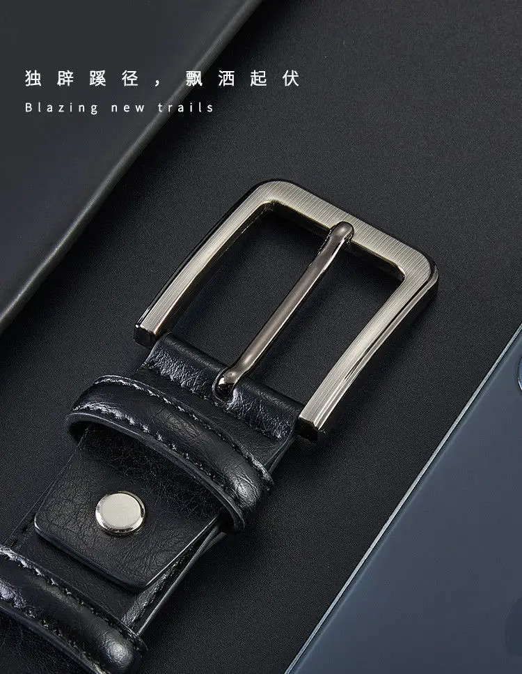 Men's Brown Leather Belt with Silver Buckle — feature 4