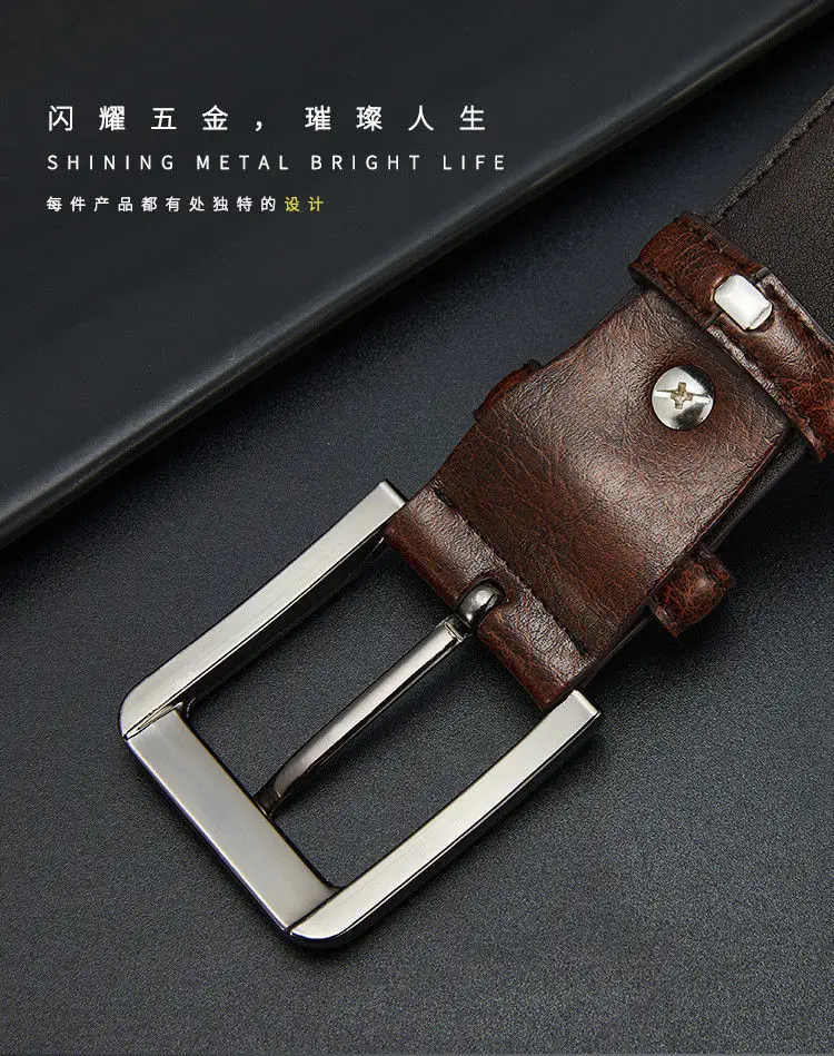 Men's Brown Leather Belt with Silver Buckle — feature 5
