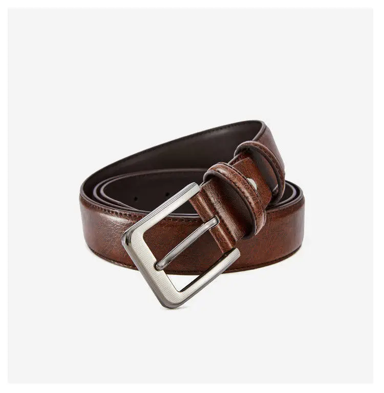 Men's Brown Leather Belt with Silver Buckle — feature 9