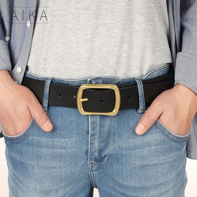 Paul Pure Cowhide Men's Leather Belt with Gold Buckle - Image 4