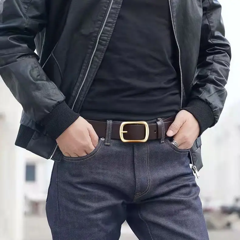 Paul Pure Cowhide Men's Leather Belt with Gold Buckle - Image 5