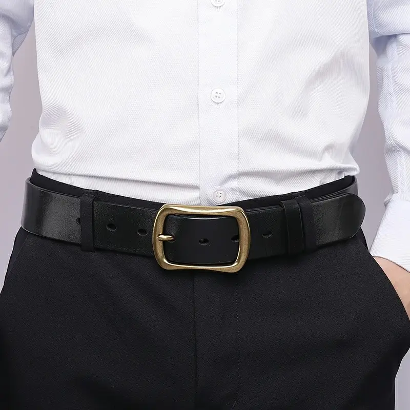 Paul Pure Cowhide Men's Leather Belt with Gold Buckle - Image 2