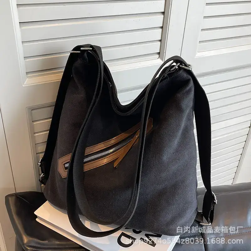 Women's Washable Denim Shoulder Bag Large Capacity Tan