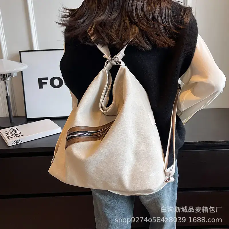 Women's Washable Denim Shoulder Bag Large Capacity Tan